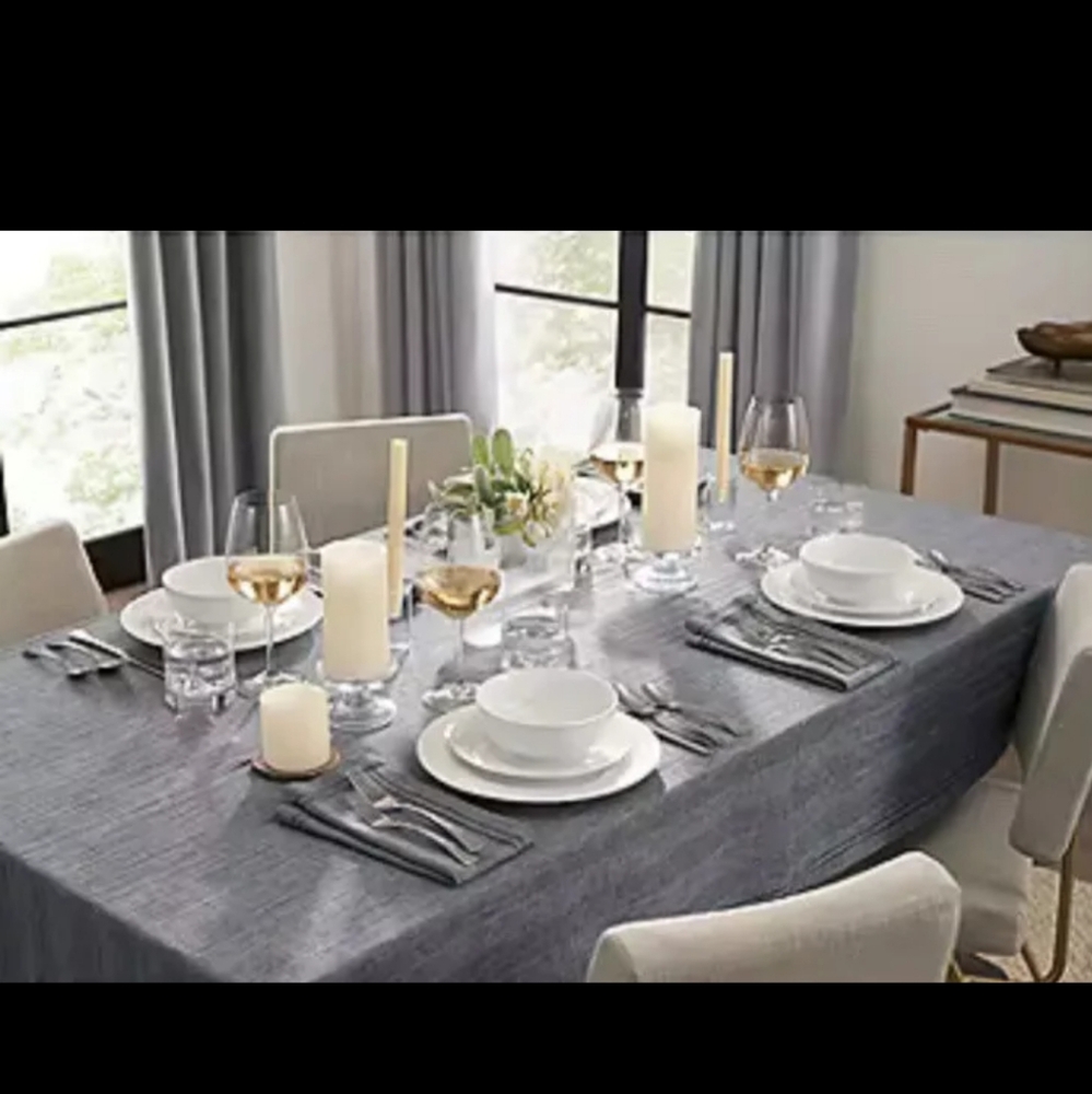 Fieldcrest Luxury Cotton Linen Harringbone Tablecloth 60 x 102 Navy Blue